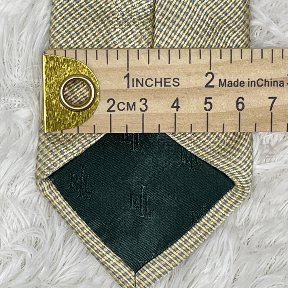 Lauren Ralph Lauren Tie Pale Yellow Aqua Geometric 100% Silk Career Professional - Picture 4 of 4
